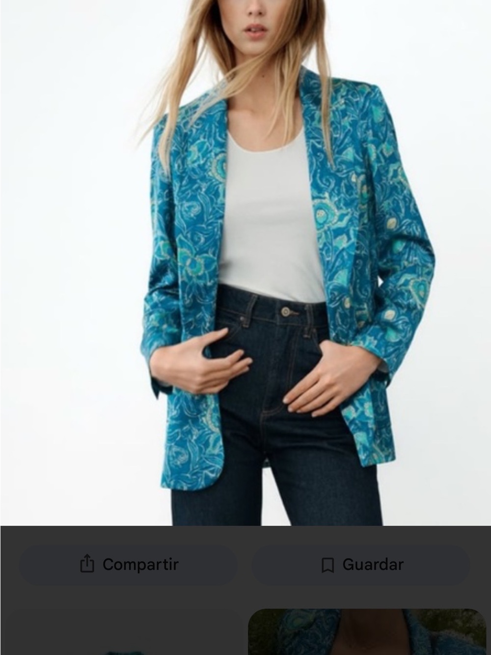 Zara Blue Teal Printed Open Blazer